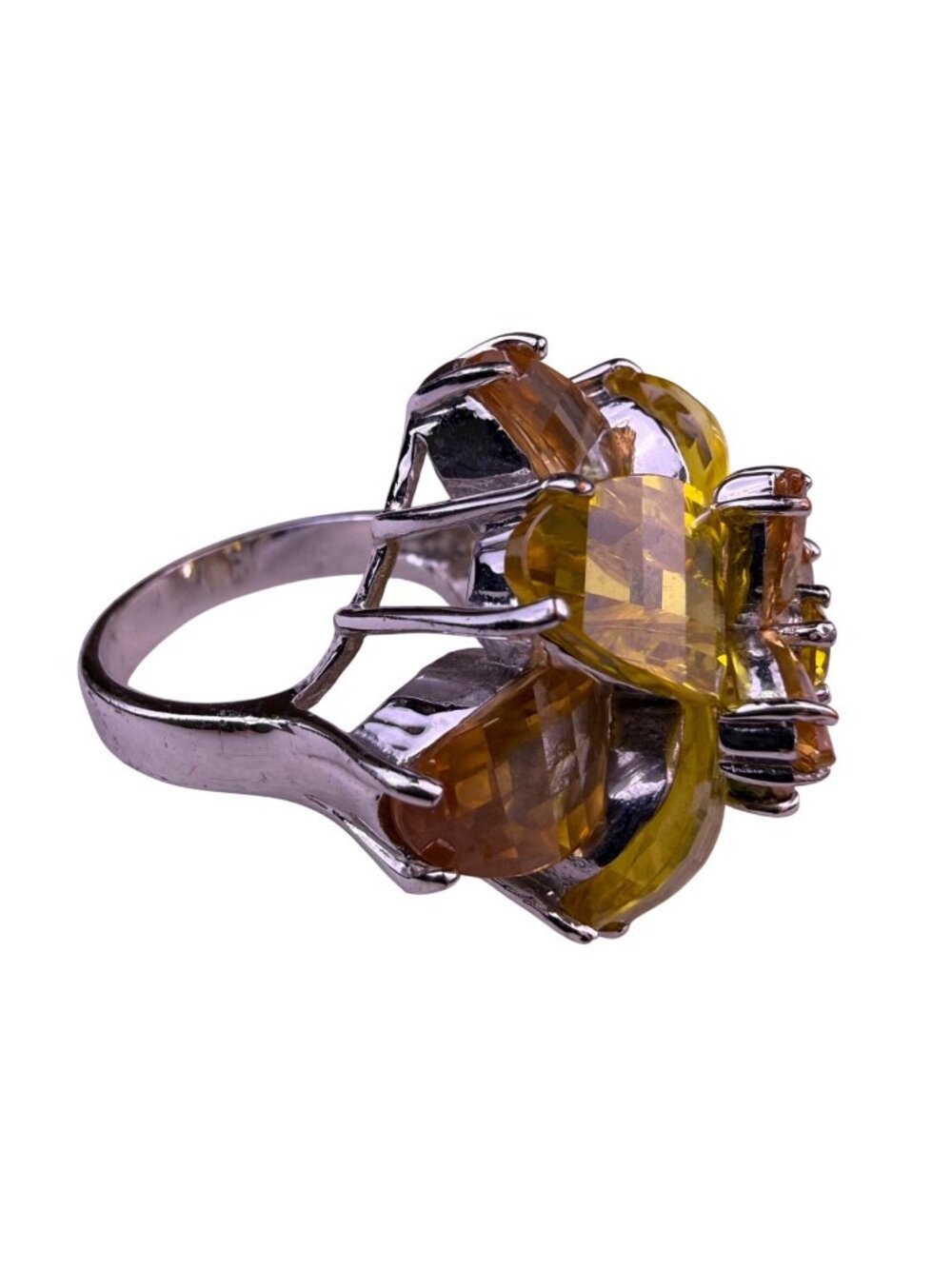 Silver Tone Womens Yellow Faceted Floral Cocktail ,  Metal Jewelry